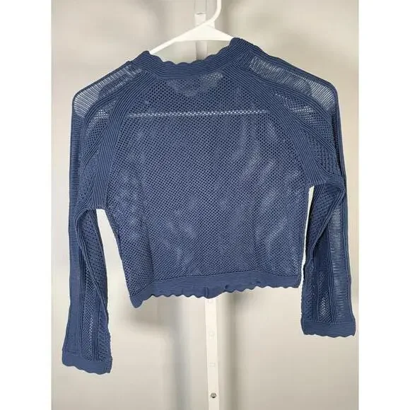 NWT The Kooples NWT Blue Knit Cropped Cardigan Mesh Button Front Size XS